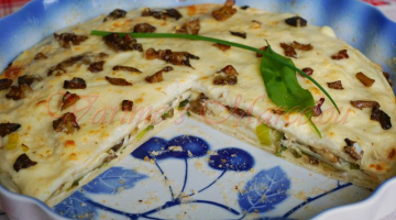 Tortilla s pórkem, houbami a bešamelem